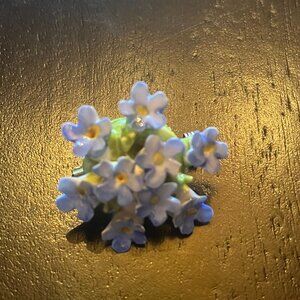 Vintage 1960s Blue Porcelain Forget me Not Flower Brooch by Denton China